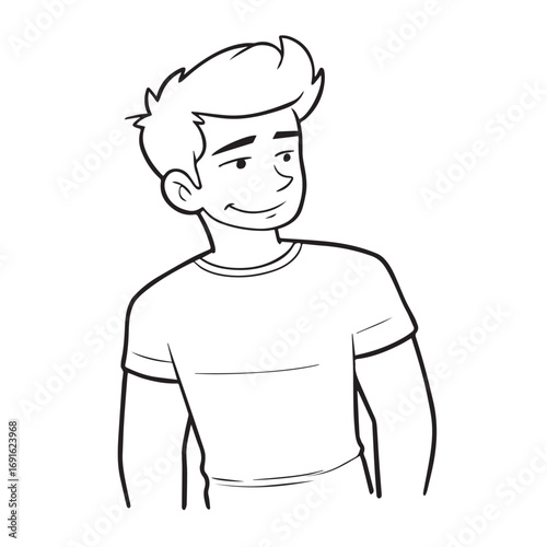 Handsome Man Black and White Illustration Vector Image Male Portrait Fashion Sketch Line Art Design	