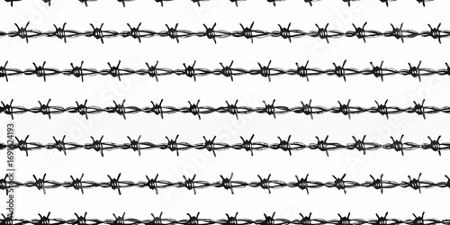 Seamless pattern of barbed wire fences on a white background representing security and boundaries