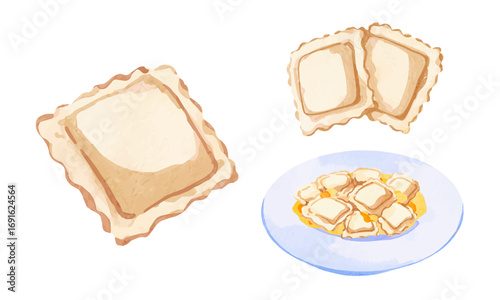 Watercolor Ravioli Elements