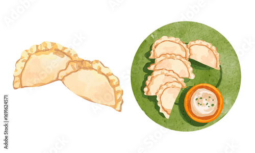 Watercolor Pierogi Elements