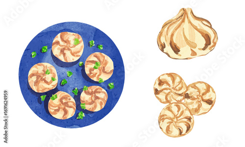 Watercolor Khinkali Elements