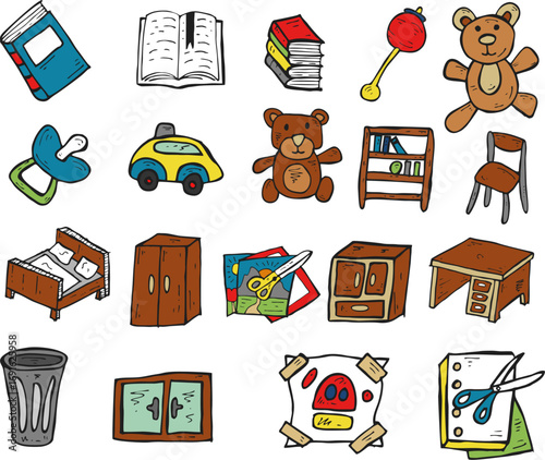 Collection of vector icons for kids playroom and school essentials editable scalable graphics