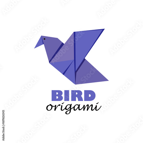 Purple Origami Bird Illustration in Geometric Paper Fold Style