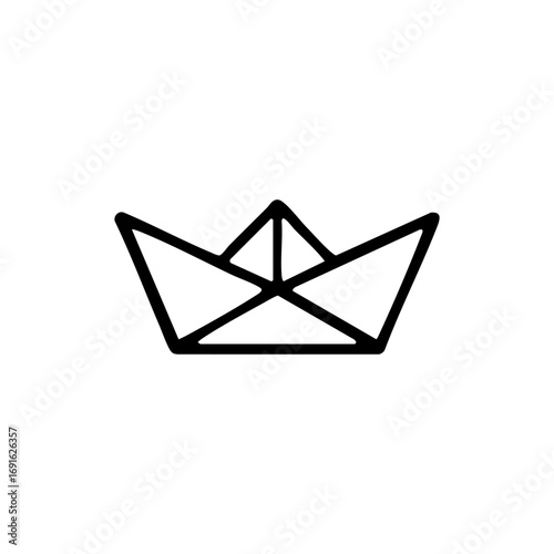 Origami Paper Boat Icon in Simple Line Art Style