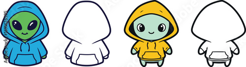 Vector art of cute alien in hoodie adorable cartoon character design for kids and children