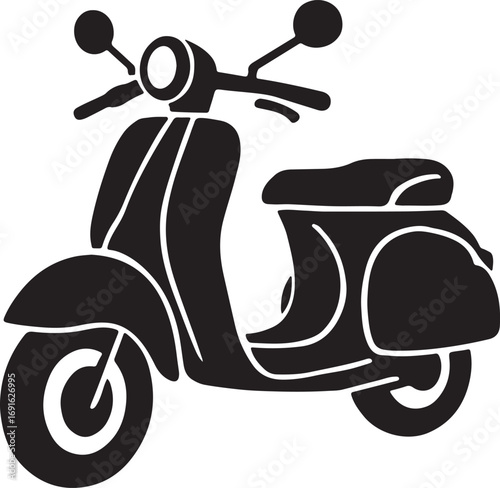 Retro Scooter Silhouette Vector Classic Moped Icon in Bold Black & White