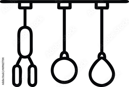 Simple line art illustration of gymnastics rings suspended from the bar