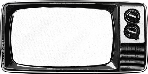 Retro television set with blank screen and analog dials in a graphic illustration style