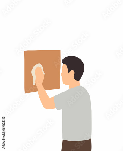 Man Cleaning Wall A Simple Illustration of Housework and Home Maintenance
