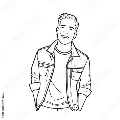 Handsome Man Black and White Illustration Vector Image Male Portrait Fashion Sketch Line Art Design	
