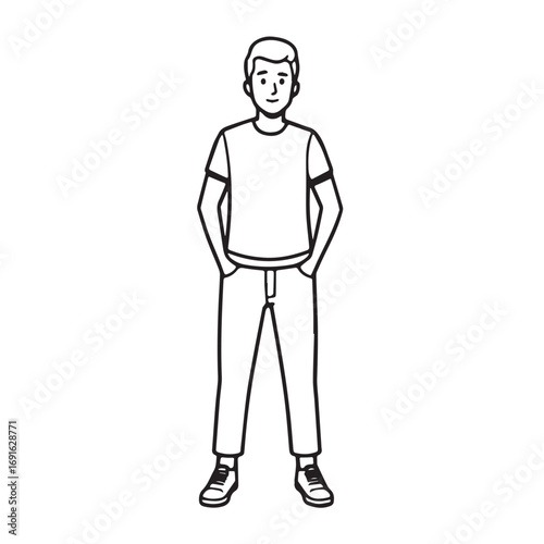 Handsome Man Black and White Illustration Vector Image Male Portrait Fashion Sketch Line Art Design	
