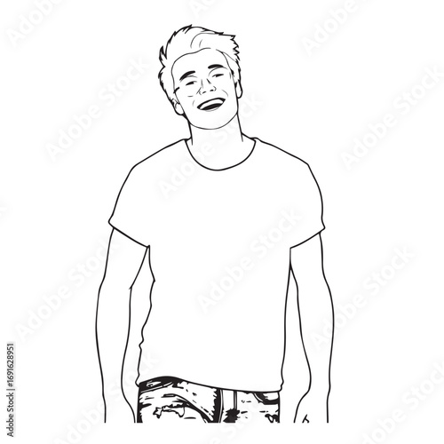 Handsome Man Black and White Illustration Vector Image Male Portrait Fashion Sketch Line Art Design	
