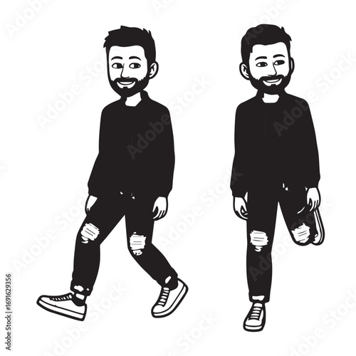 Handsome Man Black and White Illustration Vector Image Male Portrait Fashion Sketch Line Art Design	
