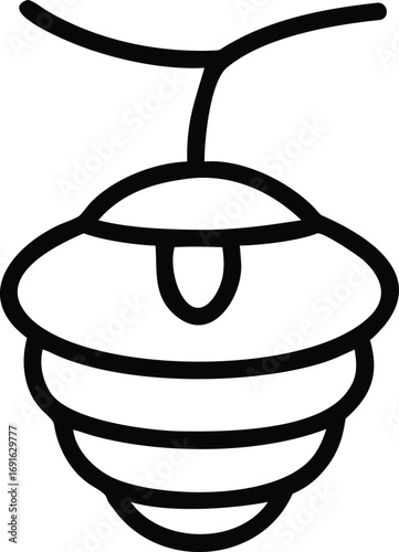 Simple line art of a beehive hanging from a branch illustration
