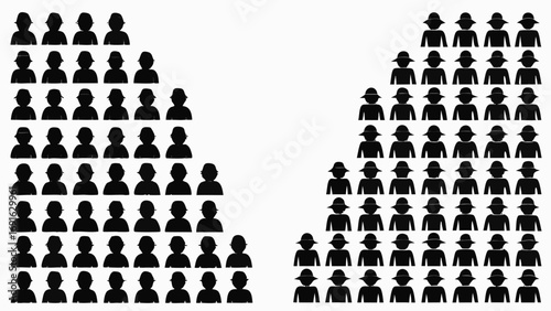 Diverse crowd silhouettes representing community, teamwork, and population growth in organized formations
