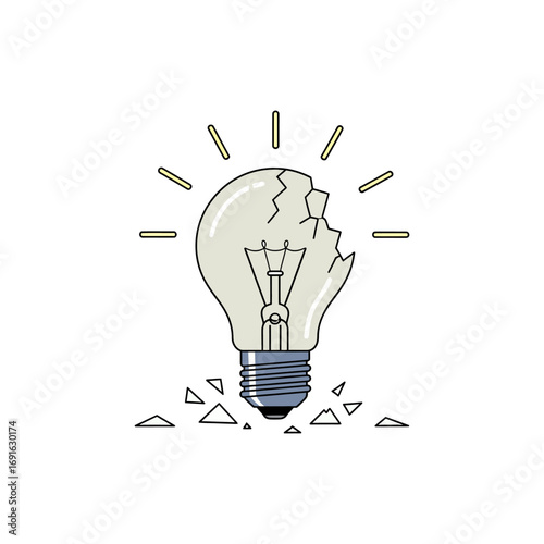 Vector illustration of a light bulb burning and breaking, the ultimate symbol of brilliant ideas and hard thinking