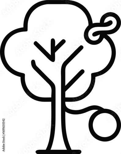 Simple line art of a tree, knotted rope and loose end