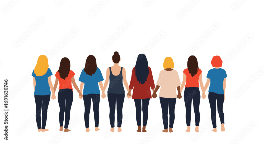 Fototapeta premium Diverse group of women holding hands, showcasing unity and support for global community initiatives