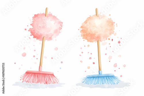 Pink and blue watercolor brooms ready to sweep!