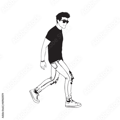 Handsome Man Black and White Illustration Vector Image Male Portrait Fashion Sketch Line Art Design	
