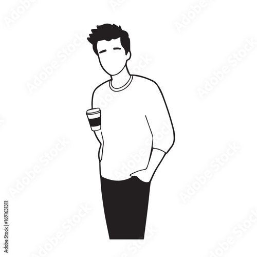 Handsome Man Black and White Illustration Vector Image Male Portrait Fashion Sketch Line Art Design	

