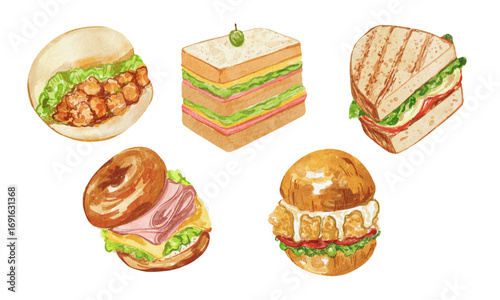 Watercolor Sandwiches Elements 01
