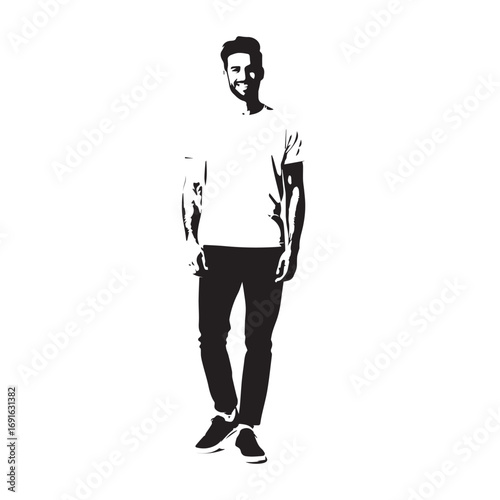 Handsome Man Black and White Illustration Vector Image Male Portrait Fashion Sketch Line Art Design	
