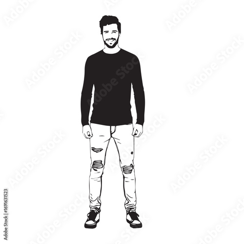 Handsome Man Black and White Illustration Vector Image Male Portrait Fashion Sketch Line Art Design	

