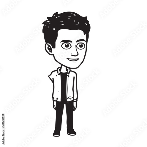 Handsome Man Black and White Illustration Vector Image Male Portrait Fashion Sketch Line Art Design	
