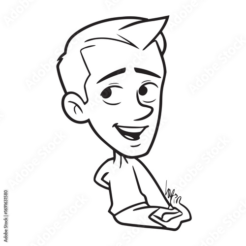 Handsome Man Black and White Illustration Vector Image Male Portrait Fashion Sketch Line Art Design	
