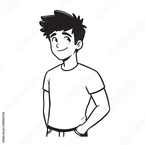 Handsome Man Black and White Illustration Vector Image Male Portrait Fashion Sketch Line Art Design	
