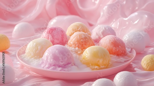 A platter of assorted mochi ice cream, in vibrant colors and flavors