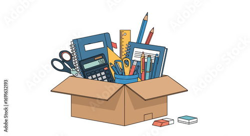 Get creative with this assortment of school supplies packed in a box ready for new adventures