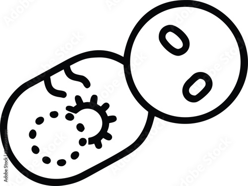 Simple line art of egg cell fertilization with embryo and sperm icon