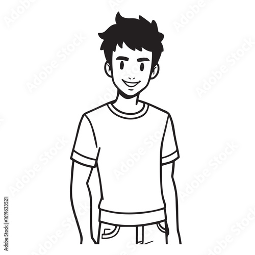 Handsome Man Black and White Illustration Vector Image Male Portrait Fashion Sketch Line Art Design	
