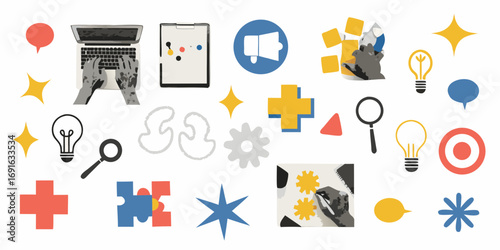 Collection of flat design icons representing ideas collaboration and business concepts