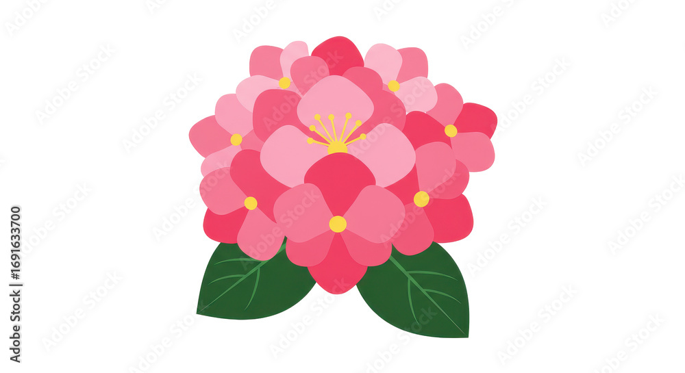 Fototapeta premium Vibrant Pink Flower Cluster with Lush Green Leaves