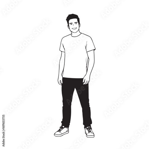 Handsome Man Black and White Illustration Vector Image Male Portrait Fashion Sketch Line Art Design	
