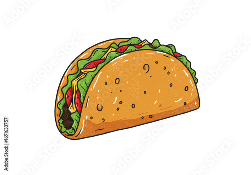 Delicious Taco Illustration with Lettuce, Tomato, and Cheese Filling