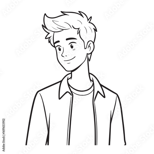 Handsome Man Black and White Illustration Vector Image Male Portrait Fashion Sketch Line Art Design	
