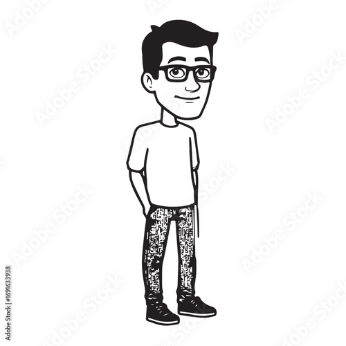 Handsome Man Black and White Illustration Vector Image Male Portrait Fashion Sketch Line Art Design	
