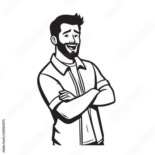 Handsome Man Black and White Illustration Vector Image Male Portrait Fashion Sketch Line Art Design	
