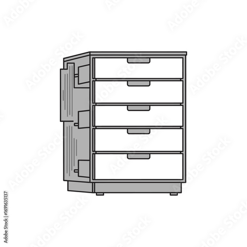 A modern 3D render of an open metal office cabinet with a handle, revealing secure document storage and business files