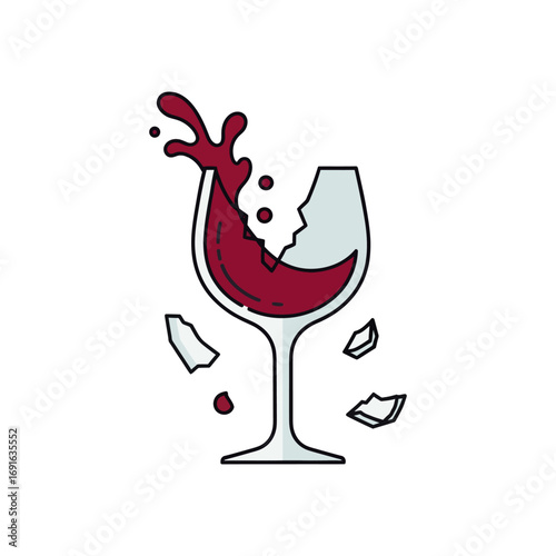 Vector illustration of a bird silhouette with a broken drinking glass symbol