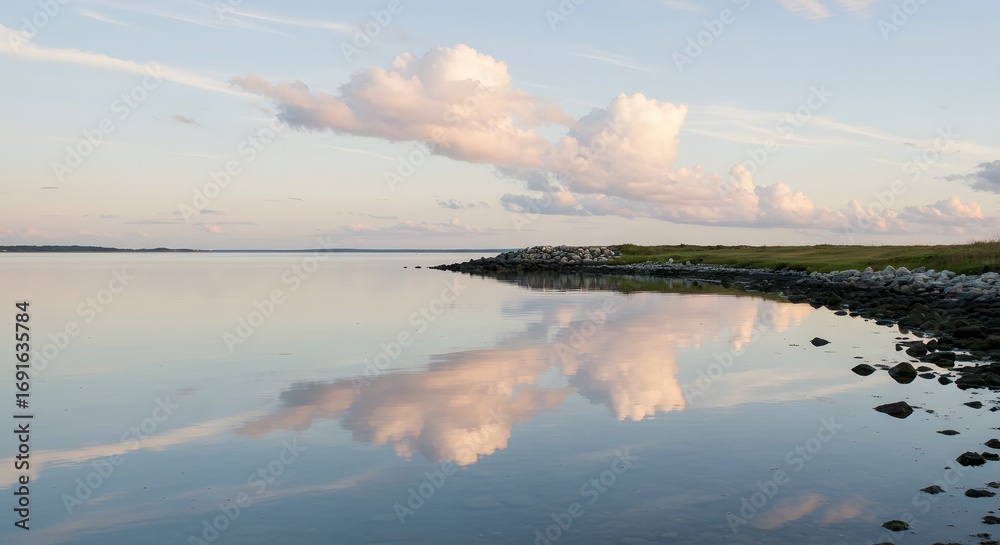 Obraz premium Calm water reflecting clouds