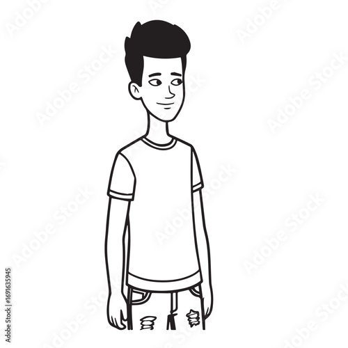 Handsome Man Black and White Illustration Vector Image Male Portrait Fashion Sketch Line Art Design	
