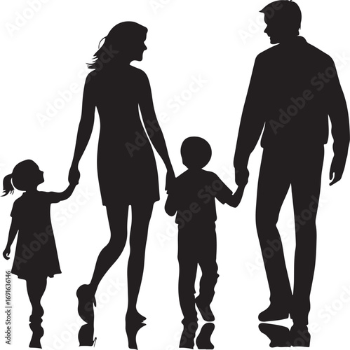 Minimalist Black Family Silhouette Isolated on White