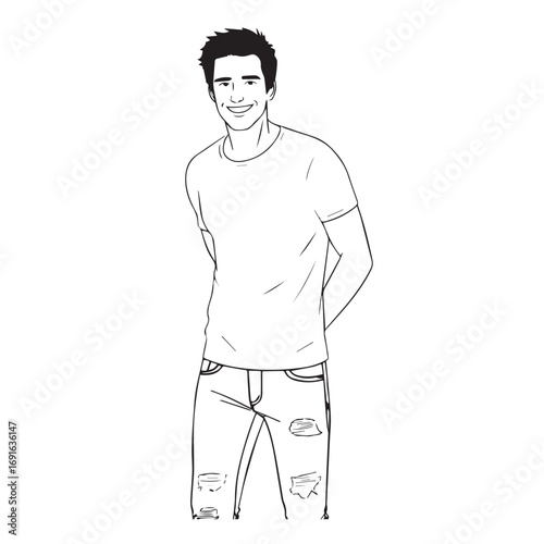 Handsome Man Black and White Illustration Vector Image Male Portrait Fashion Sketch Line Art Design	
