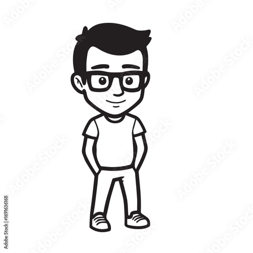 Handsome Man Black and White Illustration Vector Image Male Portrait Fashion Sketch Line Art Design	

