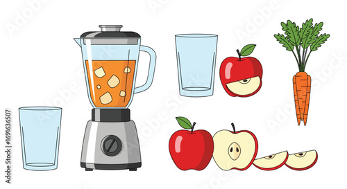 Fresh fruit smoothie ingredients blended in a kitchen blender for healthy morning juice drink